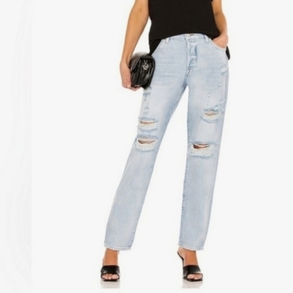 FRAME Le Slouch Distressed Jeans 27 Mid Rise Light Wash